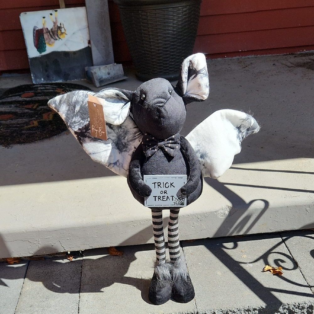 Charming Black and White Bat Plush Door Greeter